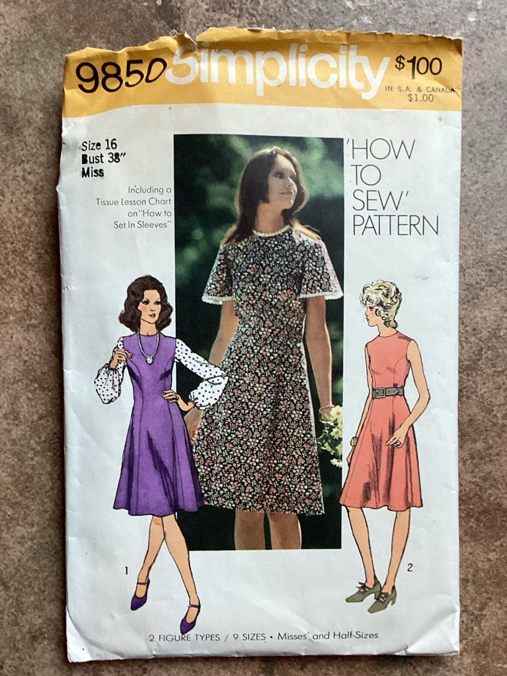 Vintage 1972 Simplicity 9850 Sewing Pattern Misses' Princess Dress, 70s
